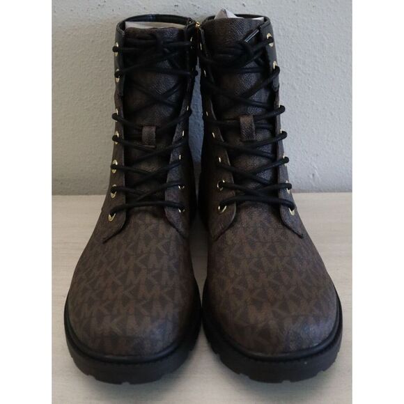 Michael Kors Women Sz 10M Brwn/Blck Alistar Lace-Up Lug Sole Combat Booties $160 - Picture 6 of 8